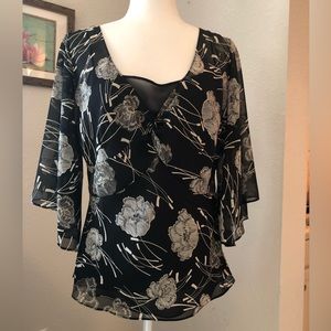 LOFT Black and White Floral Top